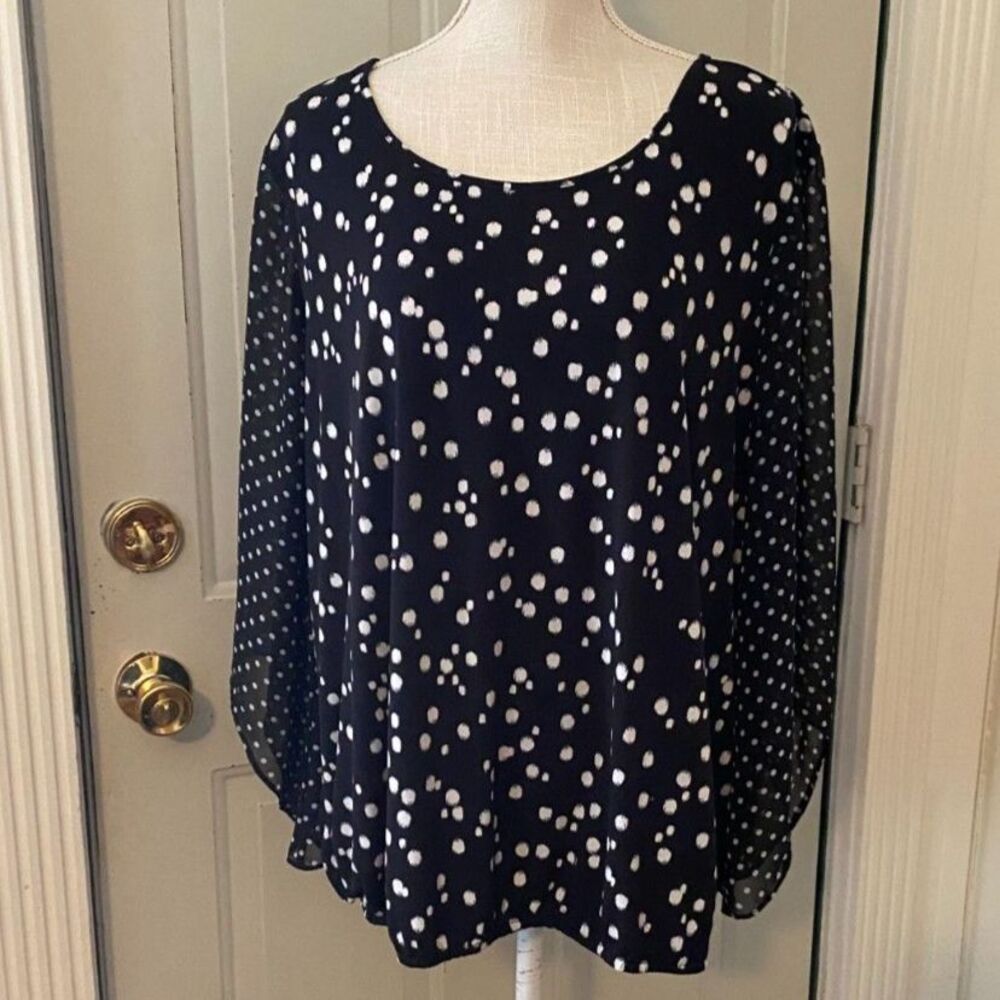 Dress Barn Black & White Polka Dot Scoop Neck Top Size 2X